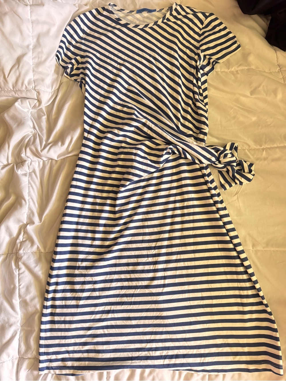 J. McLaughlin Navy and White Striped Tie-Waist Dress